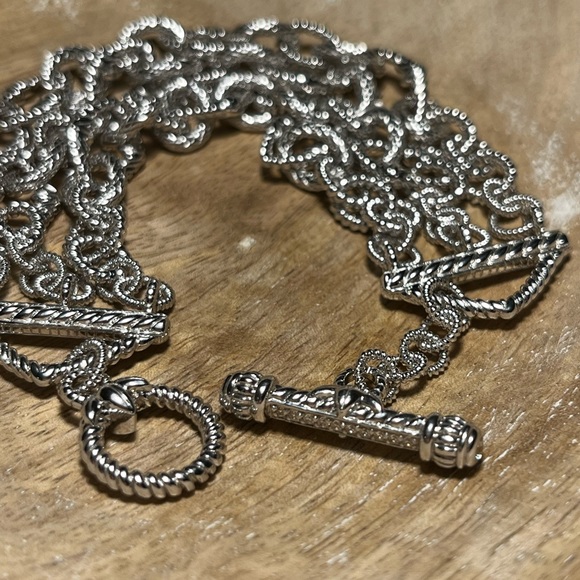 Judith Ripka Three Strand Chain Link 925 Sterling Silver Toggle Clasp Bracelet - Picture 7 of 16